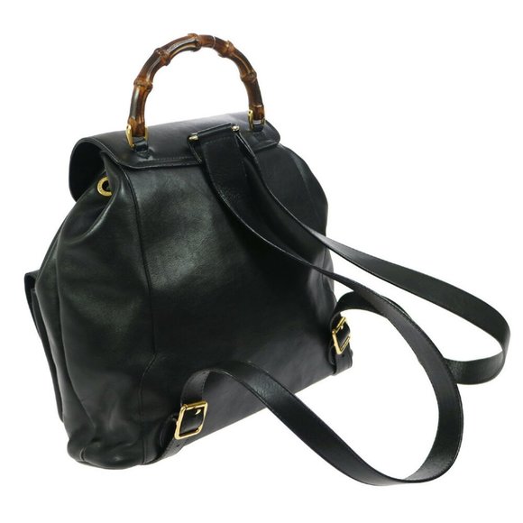 GUCCI Bamboo Line Backpack Black Leather Vintage G - Picture 4 of 11